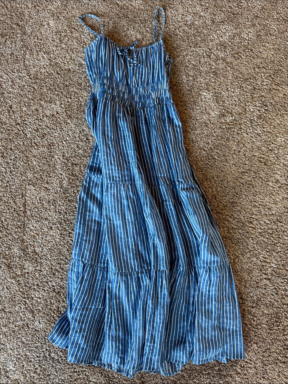 Faithfull the Brand Blue and White Striped Maxi Sundress
